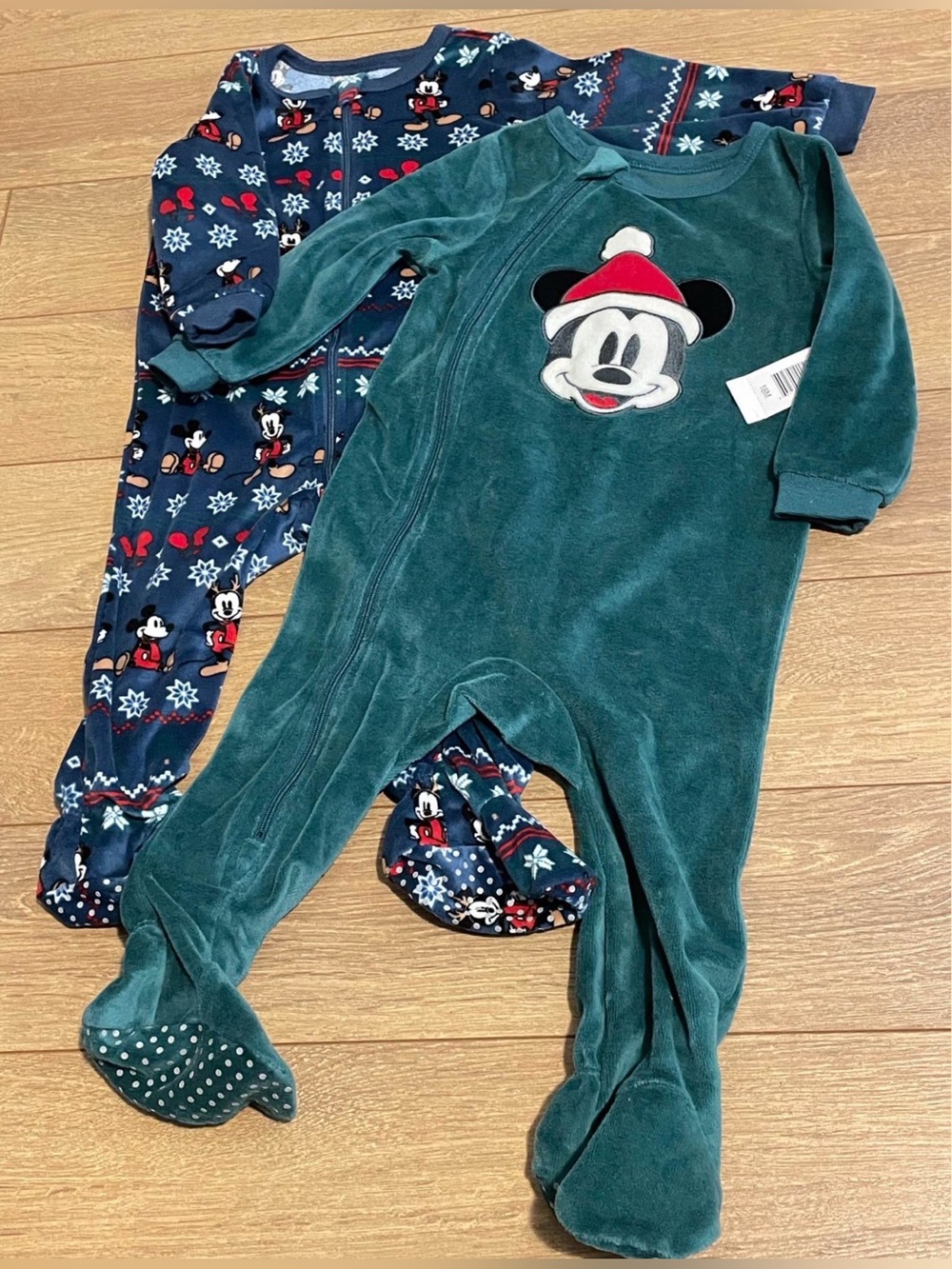 NWT x2 Disney Baby Mickey Mouse Holiday Footed One-Piece Sleeper 18 months